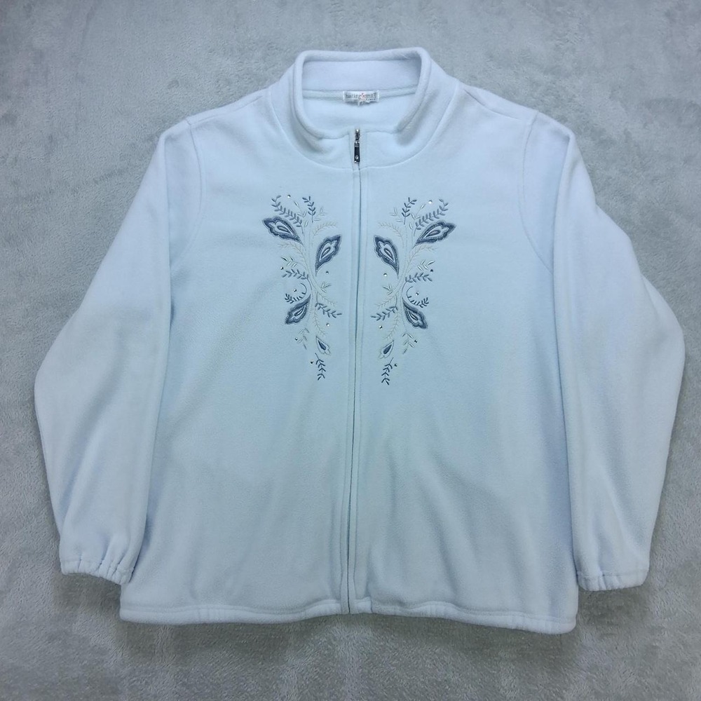 Hasting & Smith Womens Fleece Full Zip Jacket Light Blue Floral Embroidered